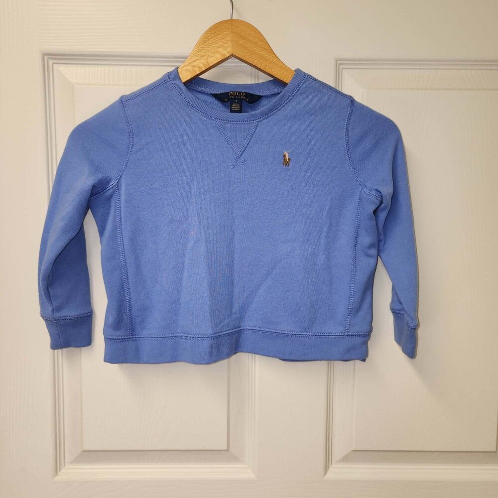 Polo Ralph Lauren Girls size 5  sky blue fleece crewneck v-stitch sweatshirt